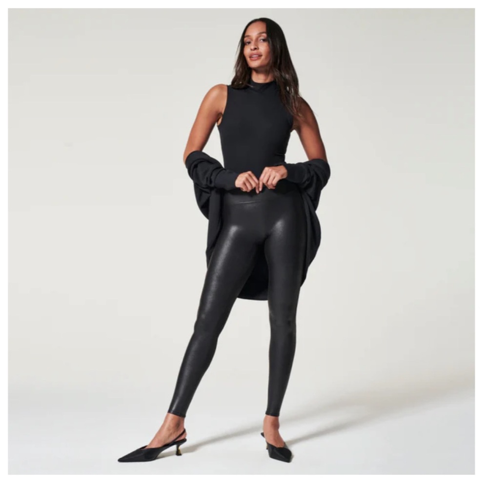 NWT SPANX Black Faux Leather leggings in Large